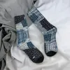 Herrstrumpor glada roliga manliga män casual jean boro sashiko handgjorda socken polyester lapptäcke skateboard kvinnor höst vinter