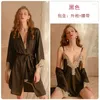 Robes décontractées TVVOVVIN Mode Mature Charme Sexy Mince Satin Dentelle Cardigan Up Peignoir Jarretelle Vêtements Pour Femmes Robe IMU4