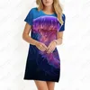 Casual Dresses 2024 Summer Ladies Dress Sea Jellyfish 3D Printed Beach Vacation Style All-Match