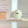 Desk Table Clocks Korean Style Wall Clock Desk Cream White Round Clock Wall Decoration for Bedside Table Living Room Home Desk Docor Room Decor L240323