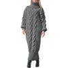 Casual Dresses Winter Women's Solid Color Wool Crocheted Long Dress Turtleneck Sleeve Loose Pullover Sweater Knitted