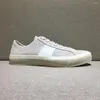 Chaussures décontractées DONNAIN Blanc Plat Couple Véritable Cuir À Lacets Unisexe Jogging Baskets Hommes Femmes Semelle En Caoutchouc À La Main