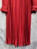 2024 Spring Red Solid Color Panelled Dress Long Sleeve Stand Collar Lace Midi Casual Dresses F4M061403