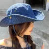 Japanese Retro Denim Drawstring Bucket Hats for Women Spring and Summer Design Versatile Sunscreen Camping Caps 240311