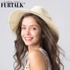 Wide Brim Hats Bucket Hats FURTALK Summer Straw Hat Women Panama Beach Hat Bucket Sun Hat Women Summer Big Brim UV Protective Hat Chapeau Women L240322