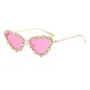 Nouveau diamant clouté internet lunettes rouges plein cadre lunettes de soleil œil de chat grand visage minceur tendance rue photo lunettes de soleil