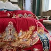 Beddengoed Sets Chinese Stijl Bruiloft Luxe Goud Phoenix Borduren 9 Stuks Set 1000TC Egyptisch Katoenen Dekbedovertrek Laken Kussenslopen