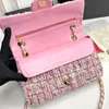 Luxury Mini Tweed Crossbody Bag Designer Ling Ge Woven Small Fragrant Style Handheld Shoulder Bag High Grade Pink Chain hobo bag Womens