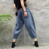 Jeans da donna alla moda sbiancati 70-75 cm al polpaccio Vaqueros oversize Harem casual elastico a vita alta streetwear denim pantaloni larghi