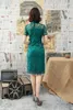 Этническая одежда, женское кружевное платье Cheongsam в китайском стиле, женское платье средней длины, элегантное винтажное платье Ципао с коротким рукавом, весенне-летние платья от M до 2XL