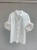 Kvinnor BLOUSES 2024SS Summer Women Casual High Quality White Flower Shirt Lady Chic Short Sleeve Blouse Tops GDNZ 1.15