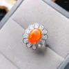 Cluster Rings Natural Untreated Earth Mined AAA VVS Orange Fire Opal Flower Ring 925 Sterling Silver Women Engagement For Gift