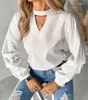 Women's T Shirts Luxury Top Women Keyhole Neck Beaded Ruched T-Shirt 2024 Spring/summer Latest Casual Solid Simple Long Sleeves Daily