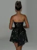 Mozision Elegant Strapless Sexy Mini Dress Women Fashion Black Offshoulder Backless Pleated Sequins Sparkle Club Party 240318