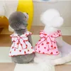 Vêtements pour chiens robe de fraise d'été vêtements pour animaux de compagnie respirants pour petits chiens moyens chats en V-collier bowknot jupe Bichon Chihuahua Vêtements
