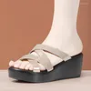 Slippers 6cm صغير الحجم 32-43 تنفس الكعب Med Summer 2024 منصة الأسافين شرائح النساء لمكتب شاطئ