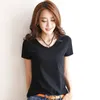 Women's T Shirts Spring Summer Women Cotton T-shirt Black V-Neck Short Sleeve Female Tee Slim White Casual Solid Lady Tshirt Tops