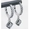 Äkta S925 Sterling Silver Square Shiny Hoop örhängen Lämplig för örhängen Stud Smycken 298503C01 Fashion Smycken