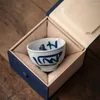 Tazas de té Retro escritas a mano, juego de kungfú de cerámica maestro blanco y azul, Teaware individual Arhat, cocina, Bar, comedor, hogar y jardín
