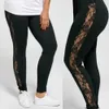 L3XL Plus rozmiar dla kobiet mody mody Casual Black Slimming High Talle Lace Patchwork Patrz przez legginsy 2023 240309