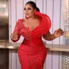 Afrikanisches Arabisch Plus Size Aso Ebi Ballkleider Meerjungfrau Rotes Abendkleid für besondere Anlässe Schwarze Frauen Ballkleid Spitze Perlen Geburtstagsfeierkleider