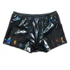 Cueca boxer masculina sexy de couro patenteado, cueca metálica brilhante, roupa íntima, roupa de banho, pole dança rave, roupa de balada 240315