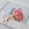 Keychains feleskep Camellia Rose Keychain Women Romantic Bag Pendant Charm Flowers Key Chain Ring Holder