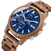 Reloj de madera para hombre, cronógrafo, relojes deportivos militares de lujo, elegante, informal, personalizado, relojes de cuarzo de madera 3476