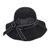 Береты Солнцезащитная шляпа Складная защита Вязаная лента с широкими полями и бантом Женская пляжная одежда для улицы