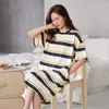 Women's Sleepwear Pajamas Short Sleeve Nightdress Cotton Plaid Nightgow Loose Loungewear For Women In Summer