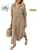 Robes décontractées coton d'été et robe longue élégante pour femmes chemise de couleur unie à simple boutonnage en vrac