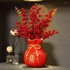 Vases Simulation Red Fortune Fruit Bless Bag Resin Vase Decoration Home Store Cafe Table Ornaments Crafts Wedding Opening Furnishing