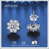 100% REAL 925 Sterling Silver Moissanite Sunflower örhängen Kvinnor Luxury Fashion Lab Diamond Stud Earring Jewelry Gift Brincos