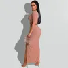 Work Dresses KEXU Draped V-neck Crop Top And High Side Split Ruched Up Waist Maxi Long Skirt Two Piece Set Fashion Elegant Women Outfit