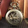 Montres de poche Bronze Machines manuelles de poche classique motif d'élan chiffres romains cadran Double chasseur pendentif remontage manuel horloge L240322