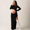 Maternity Dresses For Po Shoot Pregnancy Woman Black Sexy Split Maxi Long Slimfit Skirt Gown Pography Clothes 240321