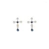 Boucles d'oreilles coréennes, bijoux à la mode, croix en cristal bleu, Brincos pour femmes, déclaration Oorbellen