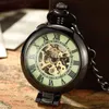 Pocket Watches Unique Retro Transparent Men Pocket Black Silver Steel FOB Chain Quartz Pocket New Luminous Clock L240322