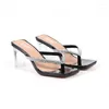 Slippers Casual Square Heel Shoes Woman 2024 Big Size Pantofle Transparent Rubber Flip Flops Heeled Mules Glitter Slides Lu
