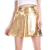 Skirts Women Clothing Pleated Skirt High Street Girl Retro Sexy Shiny Solid Color WetLook A-Line Clubwear Cosplay
