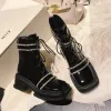 부츠 SLTNX 가을 새로운 요정 슬림 싱글 부츠 Martin Boots Women Laceup High Heel Short Boots British Style Warm Fashion 편안