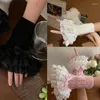 膝パッドY2Kブライダルカフス結婚式のパーティーのためのニットスリーブブラックホワイトアクセサリー短レースフィンガーレスドロップ