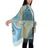 Scarves Marble Print Scarf Unisex Gold And Blue Large With Long Tassel Winter Vintage Shawls Wraps Warm Soft Graphic Bufanda