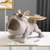 Statue de chien en résine, décoration de salon, porche, plateau de rangement de clés, bouledogue français pour l'intérieur de la maison, bureau 240314