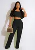 Tweedelige broek voor dames WUHE geplooide set crop-top met vlindermouwen en recht pak 2024 streetwear 2-outfit trainingspak