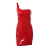 Casual Jurken Sexy PU Leer Bodycon Voor Vrouwen Zomer Een Schouder Slanke Wrap Hip Latex damesjurk Skinny Nachtclub Kort