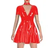 Robes de soirée 7XL haute qualité PVC col roulé mini robe femmes à manches longues sexy moulante dos fermeture éclair a-ligne mode gothique clubwear