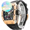 Reloj de pulsera con movimiento RM Rm11-02 para hombre, oro rosa de 18 quilates, calendario, mes, doble zona horaria, automático, RM1102