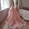 Robes de fille Floral Applique Dentelle Tulle Fleur Robe Illusion À Manches Longues Pageant Princesse Robes A-ligne Puffy Fête De Mariage Anniversaire