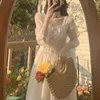 Francuskie vintage midi dres koronki elegancka elegancka księżniczka bajka bajka kobieta 2024 wiosna swobodna koreańska wiktoriańska wiktoriańska 240315